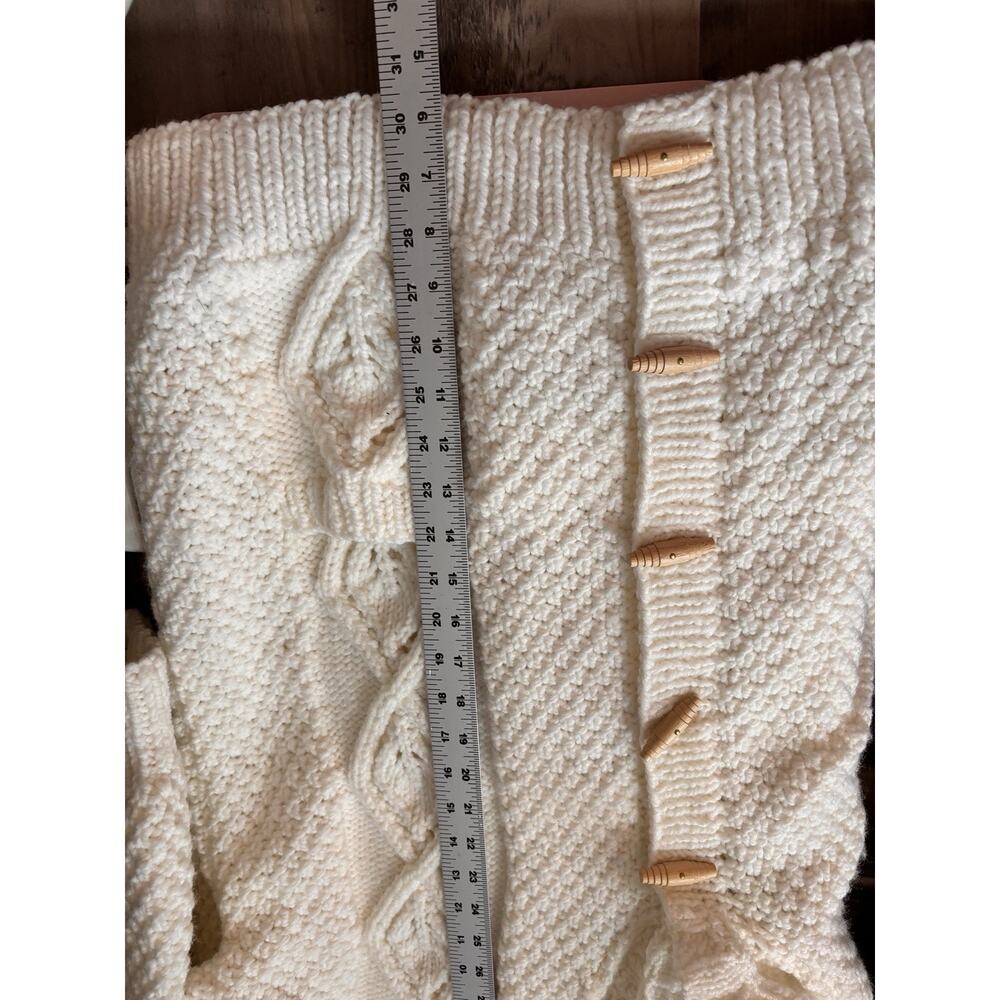 Handmade Crochet Cardigan Ivory Cableknit Chunky High Collar Luxury Toggle 2XL - Picture 9 of 10